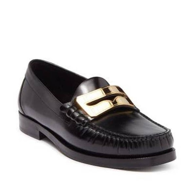 Buscemi Womens Town Loafers Eu 35 Us 5 Black Leather Gold Made In Italy Nwob
